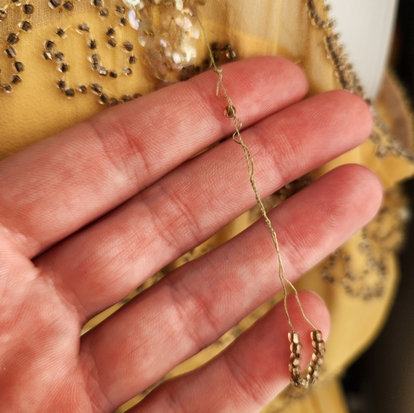 Malcom Starr Vintage 1960s Hand Beaded Yellow Silk Chiffon Dress Size? - Picture 14 of 16